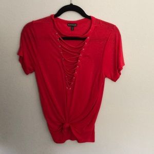 Express deep V lace up top